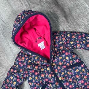 Ralph‎ Lauren Baby Fleece Snow Suit Quilted Hooded Overall Floral 6 Months Snap